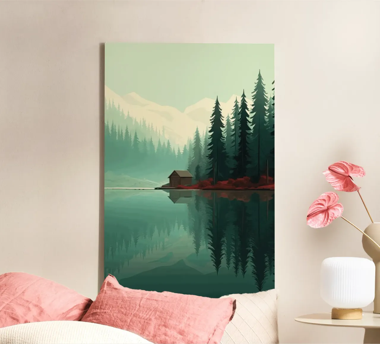 pine trees reflection tela da Histrol