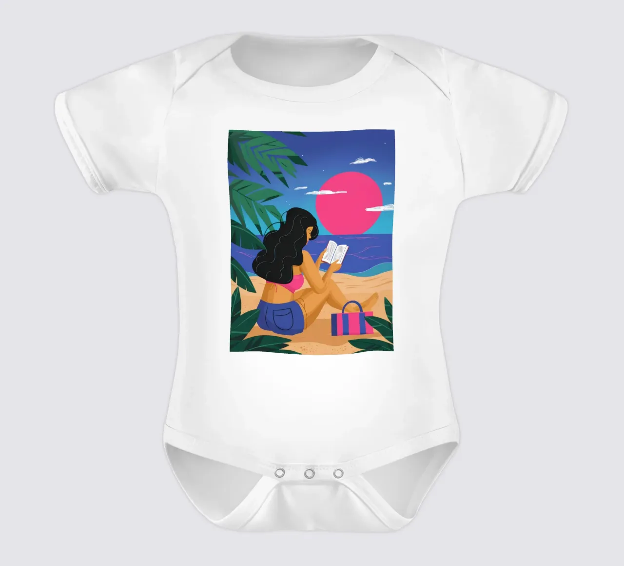 Sunset Reading Escape short-sleeve baby romper by Solar Paint