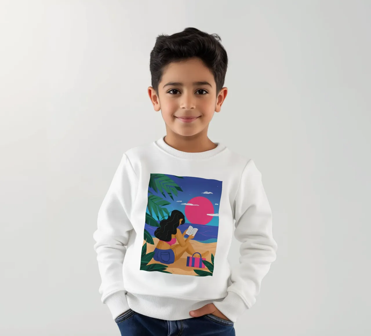 Sunset Reading Escape kids sweatshirt by Solar Paint