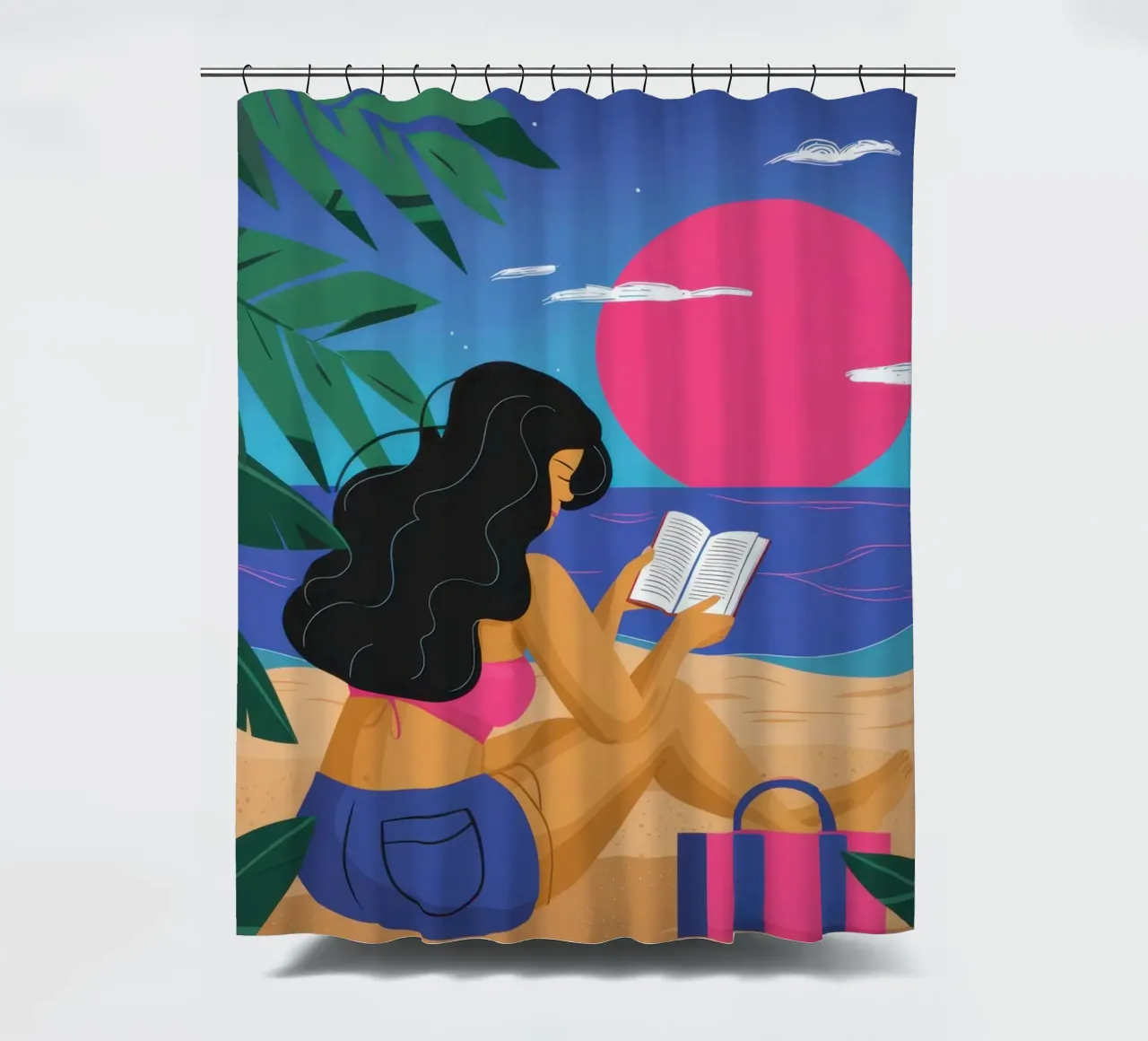 Escapada de lectura al atardecer cortina de baño de Solar Paint