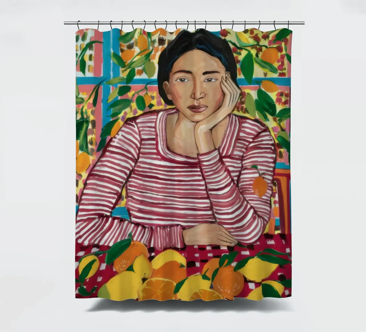 Abundance at the Table shower curtain by Flock Reverie