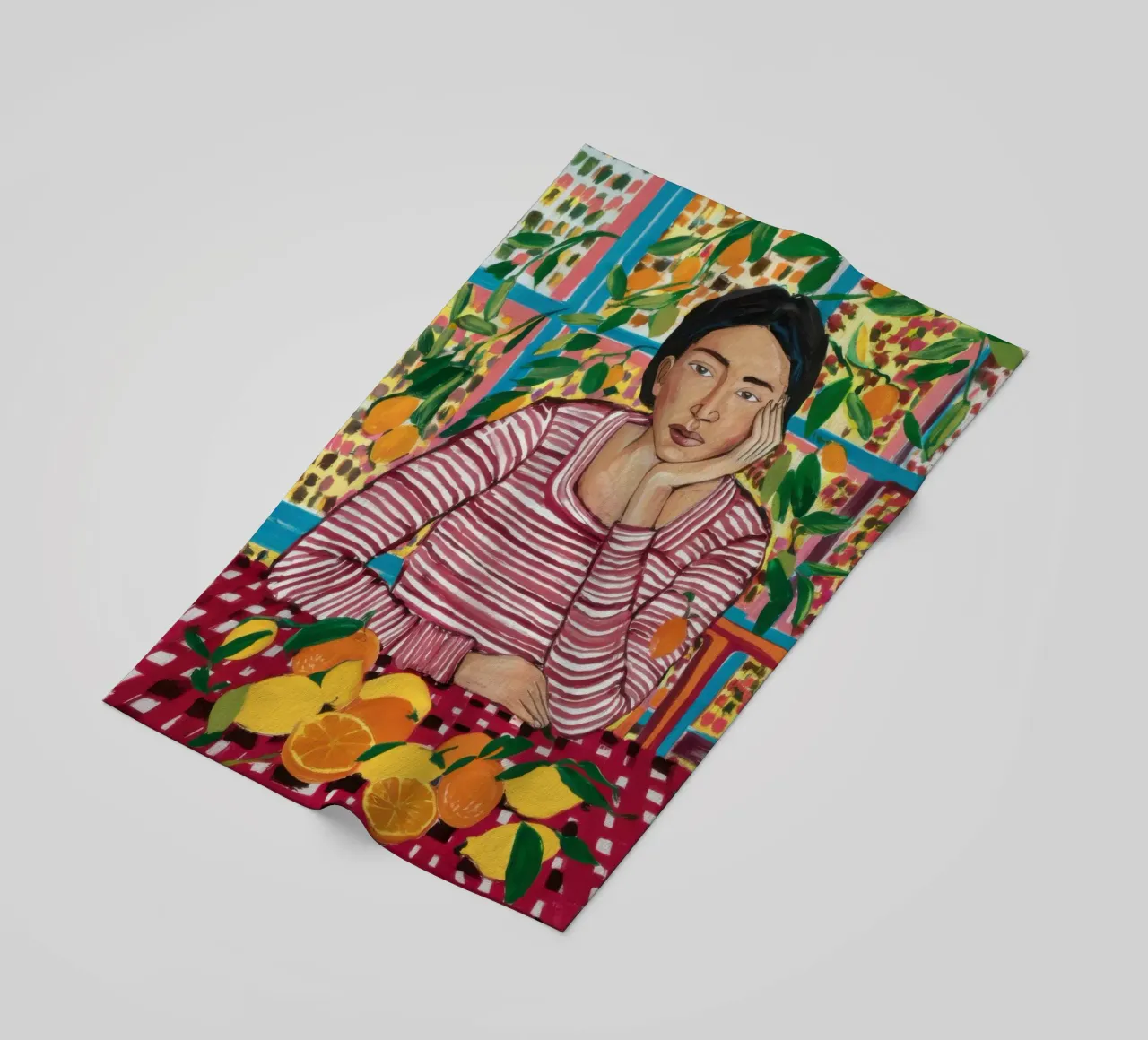 Abundance at the Table beach towel by Flock Reverie