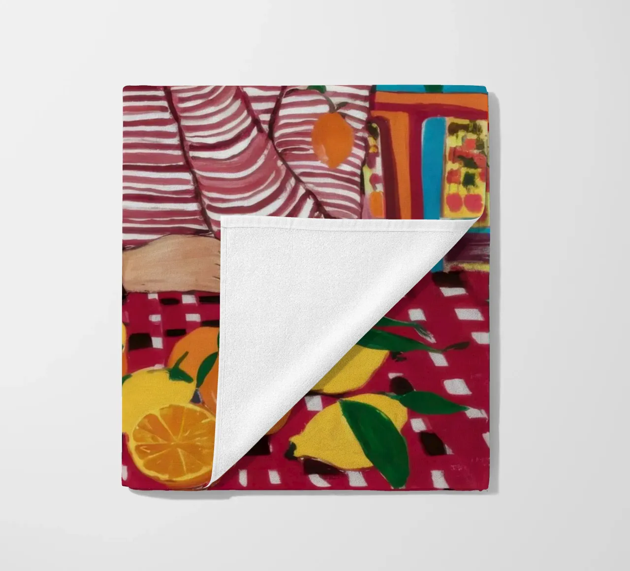 Abundance at the Table beach towel by Flock Reverie