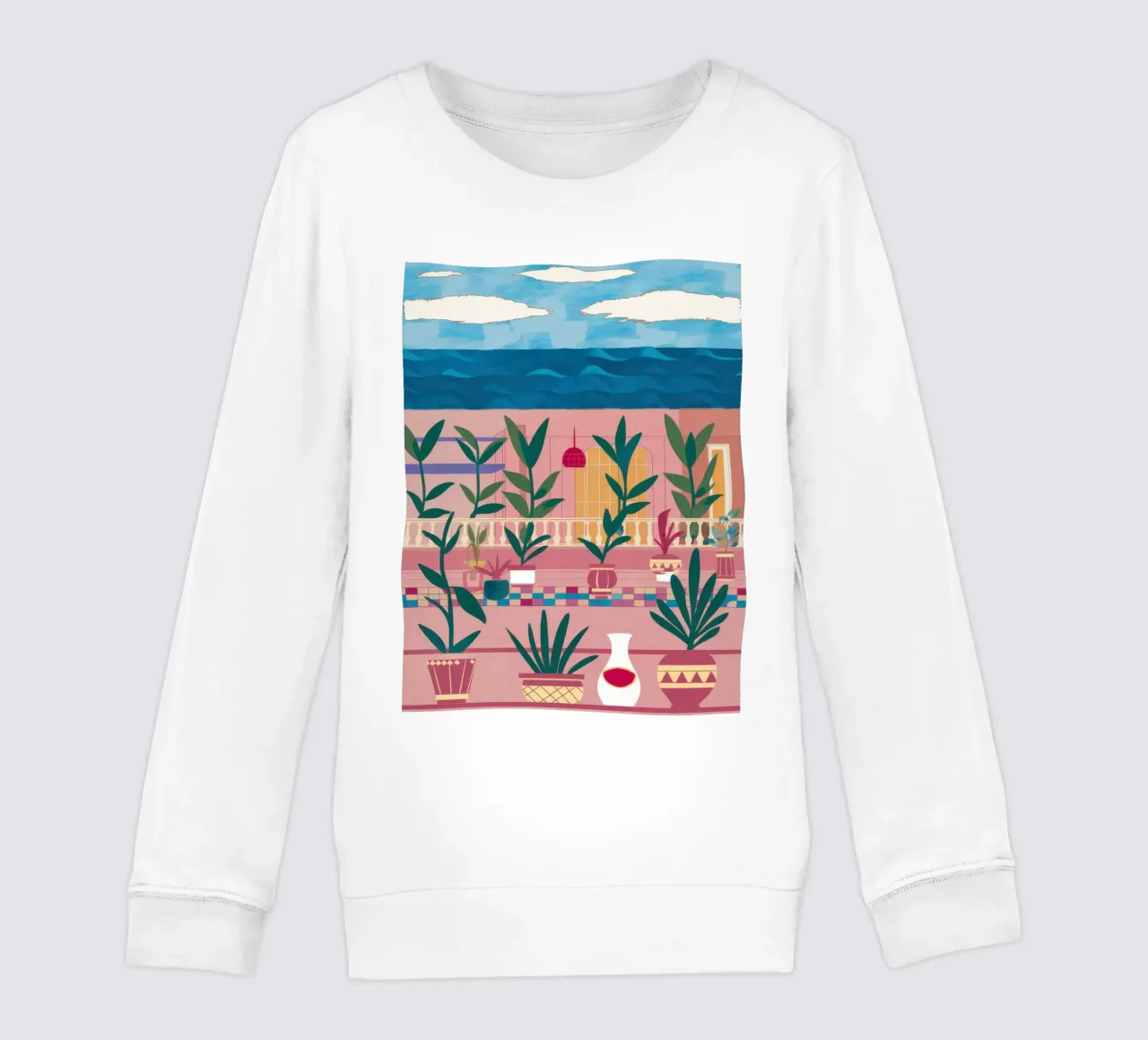 Serene Coastal Garden kids sweatshirt by Veil Maya