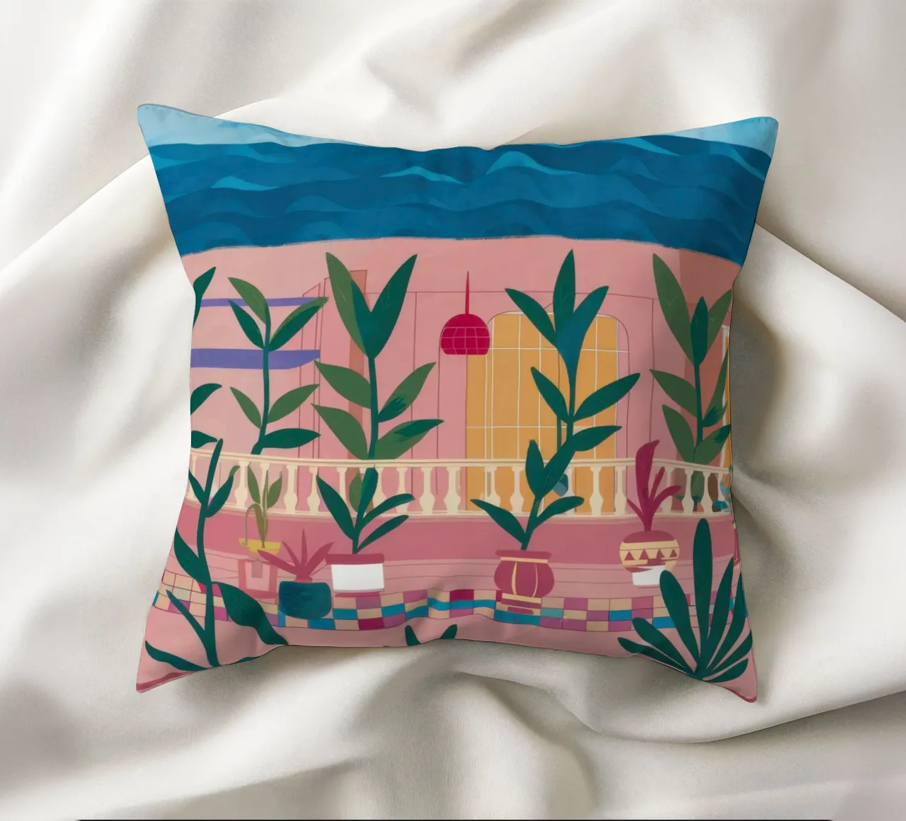 Serene Coastal Garden decorative cushion by Veil Maya