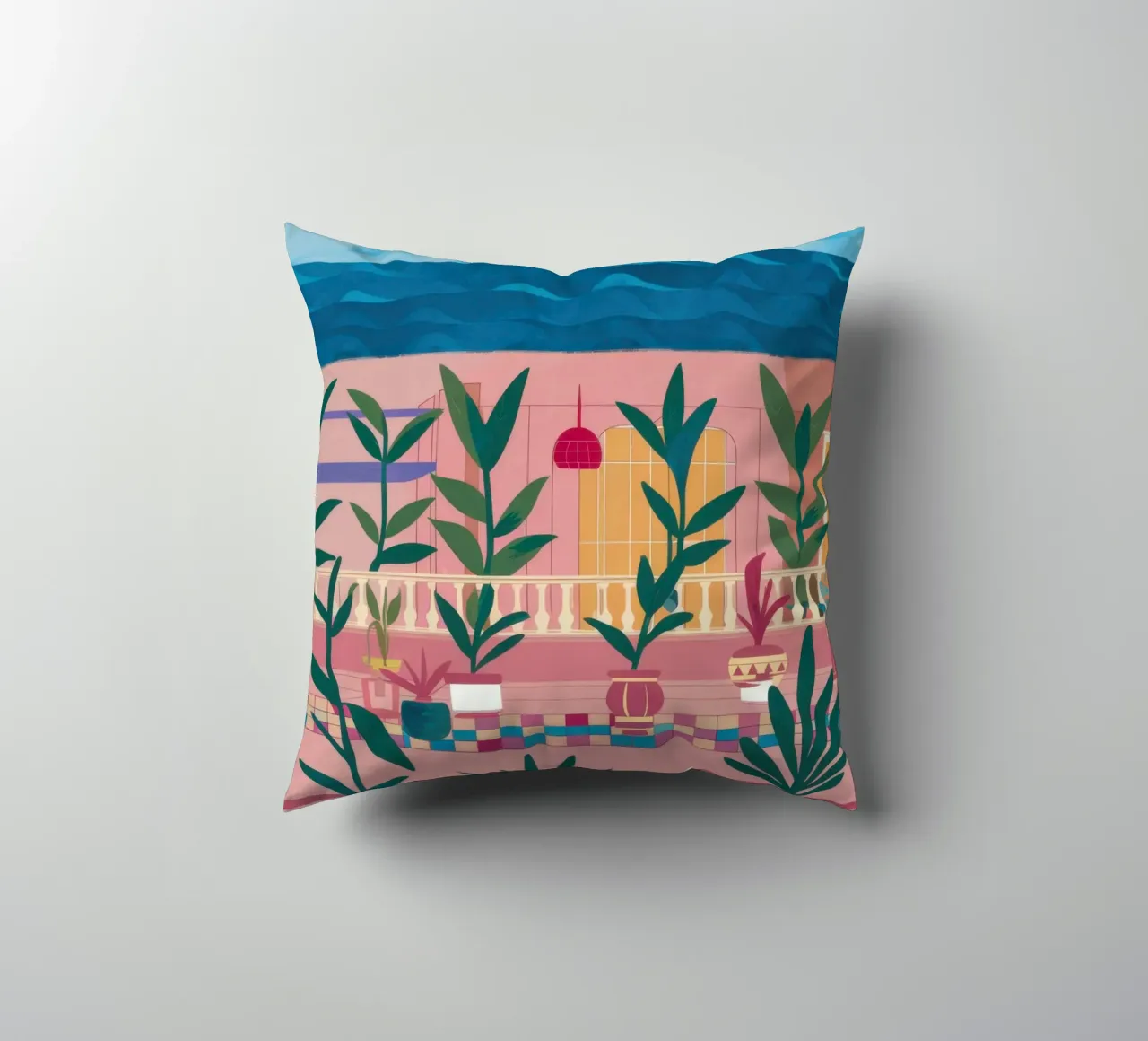 Serene Coastal Garden decorative cushion by Veil Maya