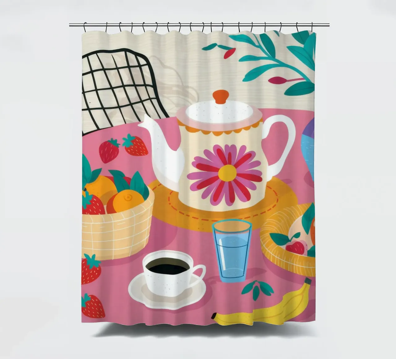 Teapot and Fruit shower curtain by Flock Reverie
