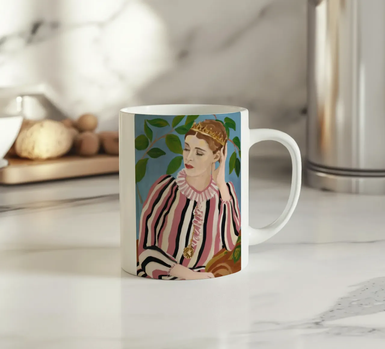 Pensive Patterned Elegance ceramic mug by Veil Maya