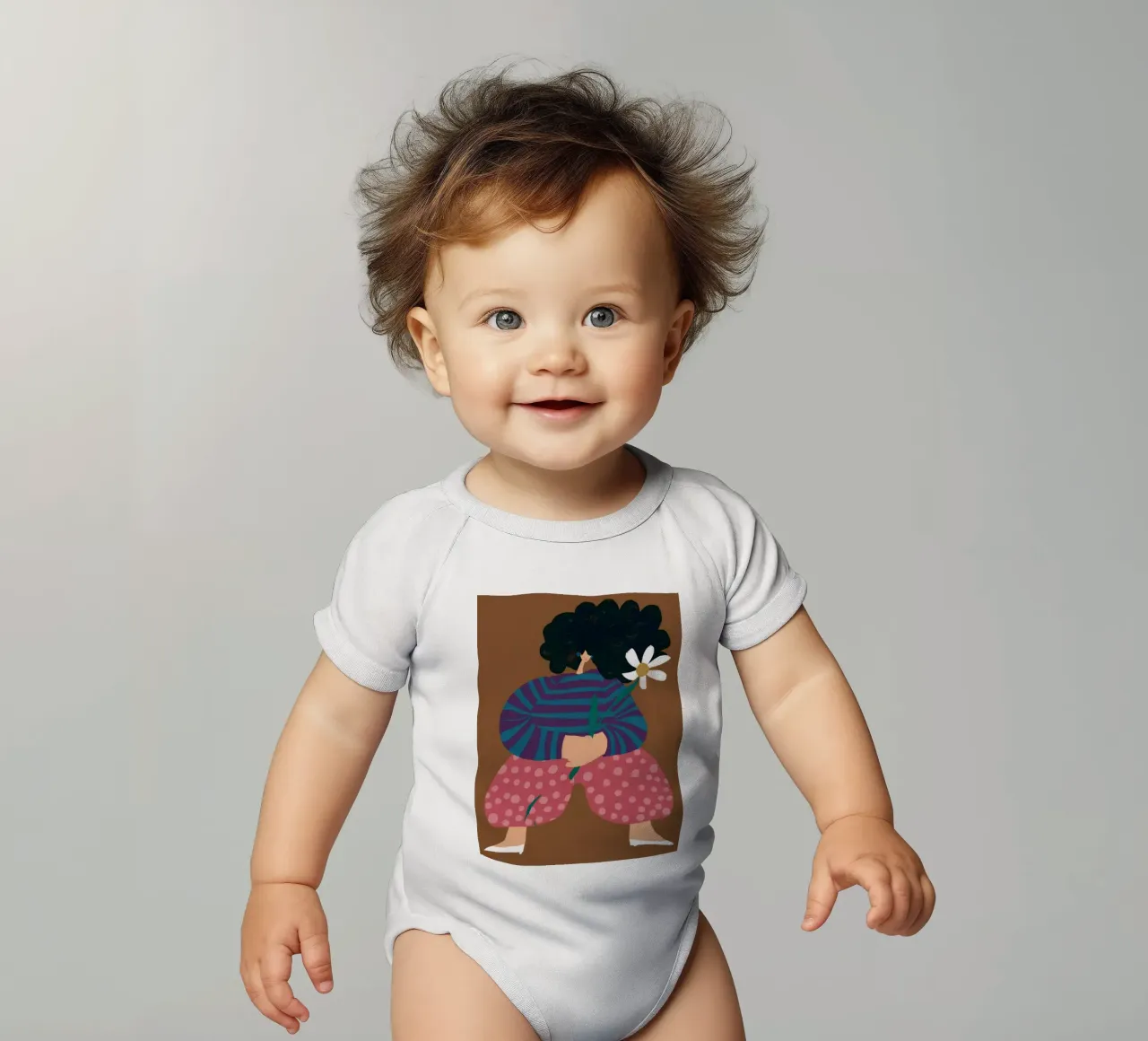 Crouching in Thought short-sleeve baby romper by Flock Reverie