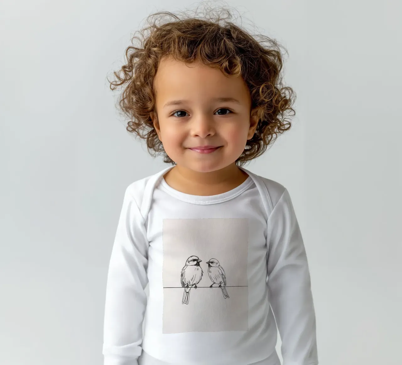Due piccoli uccelli appollaiati su un ramo sottile in bianco e nero body neonato maniche lunghe da DesignDoodle