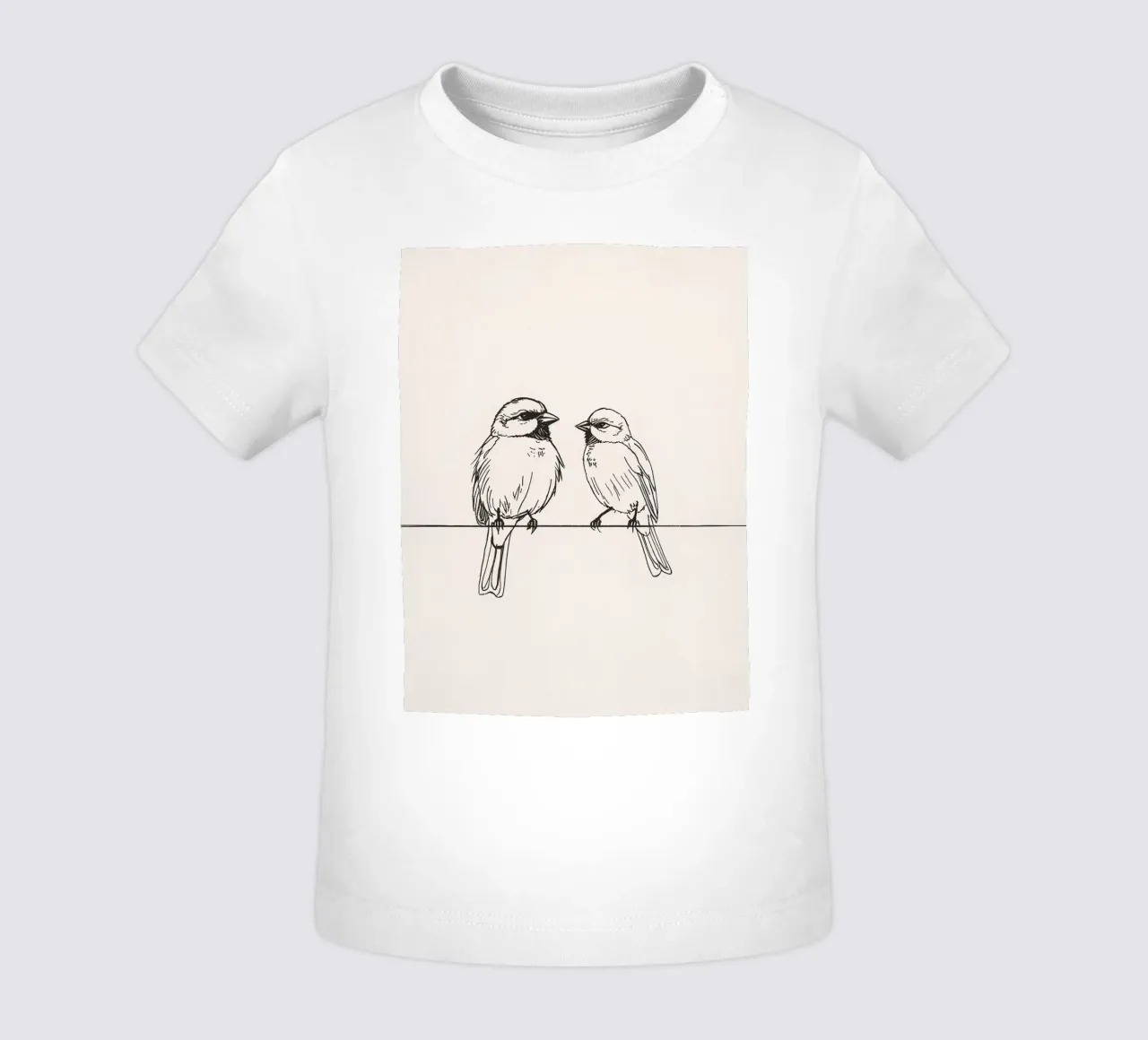 Due piccoli uccelli appollaiati su un ramo sottile in bianco e nero maglietta neonato da DesignDoodle