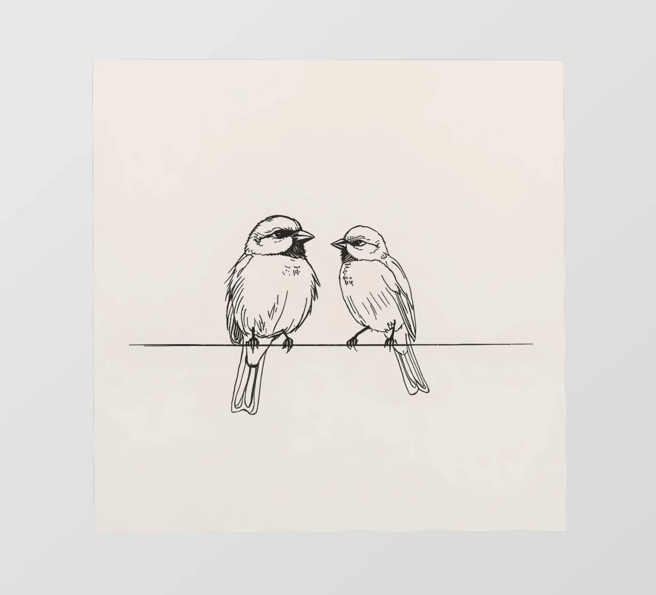 Due piccoli uccelli appollaiati su un ramo sottile in bianco e nero carta da parati fotografica da DesignDoodle