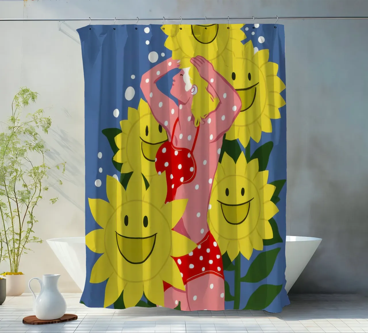 Vrolijke bloemenvrienden douchegordijn van Solar Paint