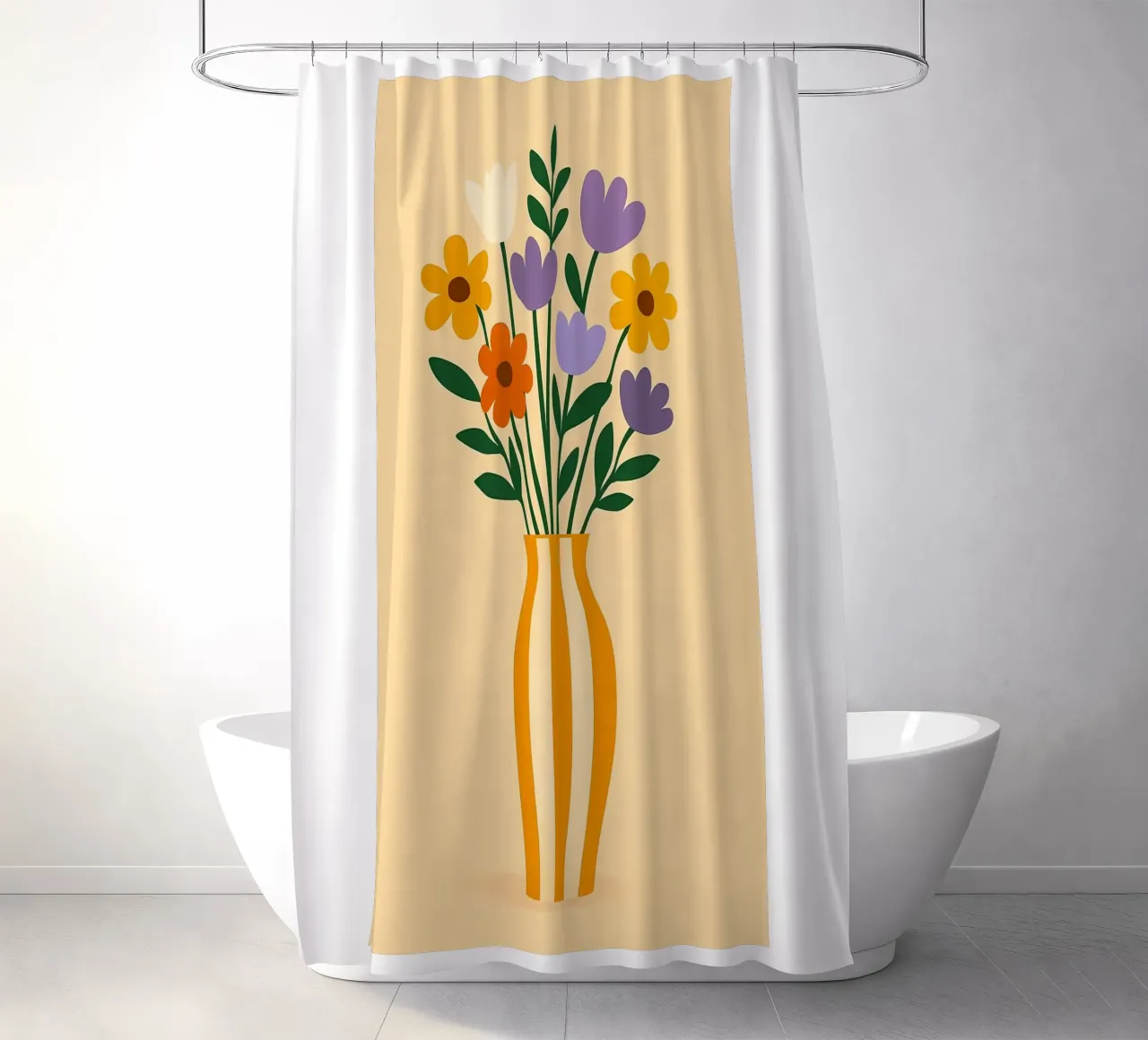 Vaso e fiori a righe tenda da doccia da Larry