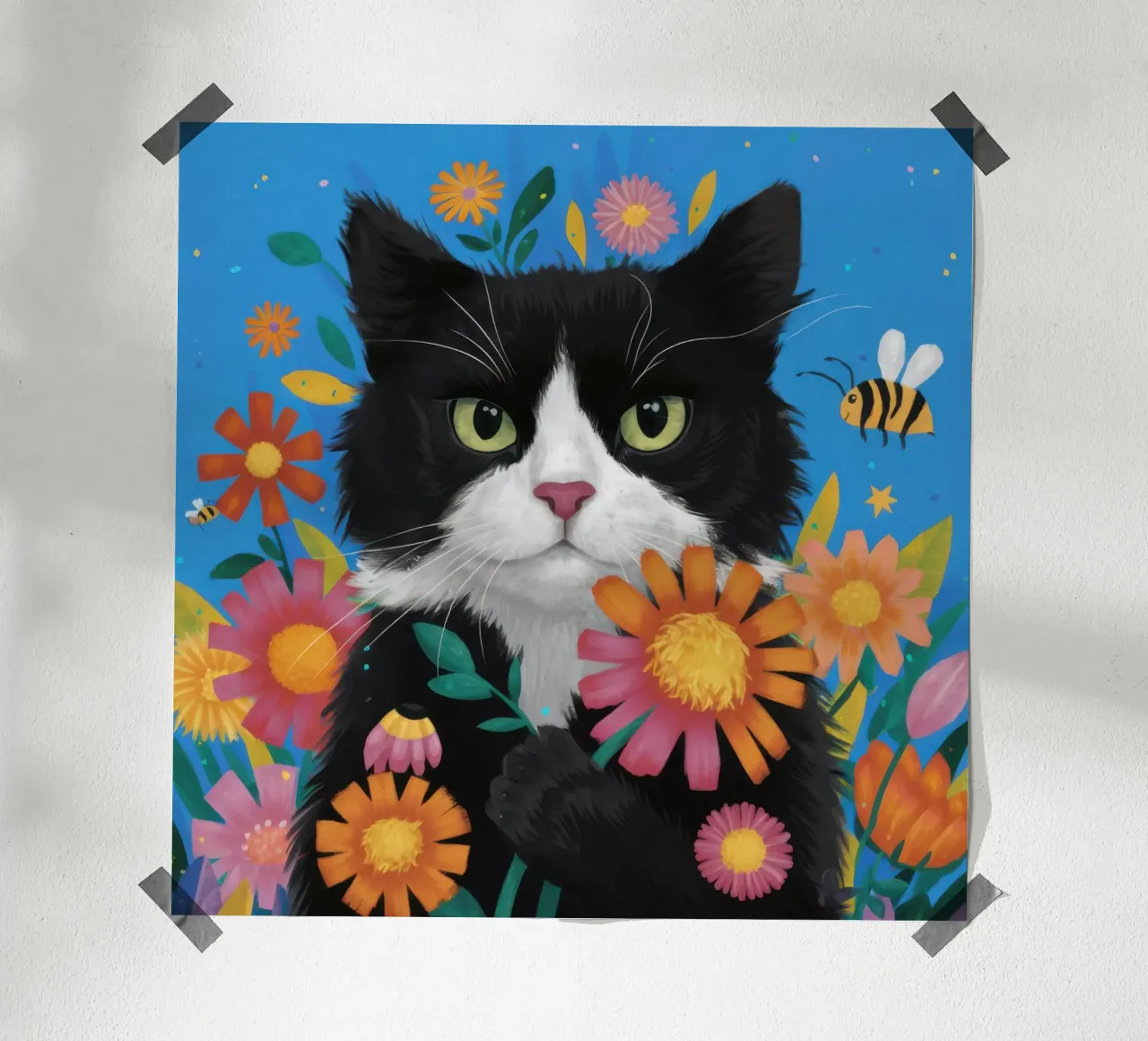 The Curious Cat and Bee hahnemühle by Flock Reverie