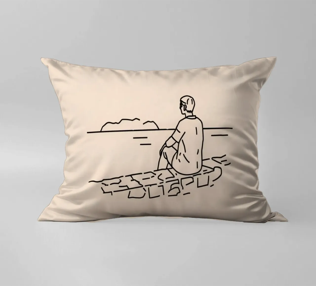 uomo riflette sull'acqua mentre è seduto sulla riva cuscino da DesignDoodle
