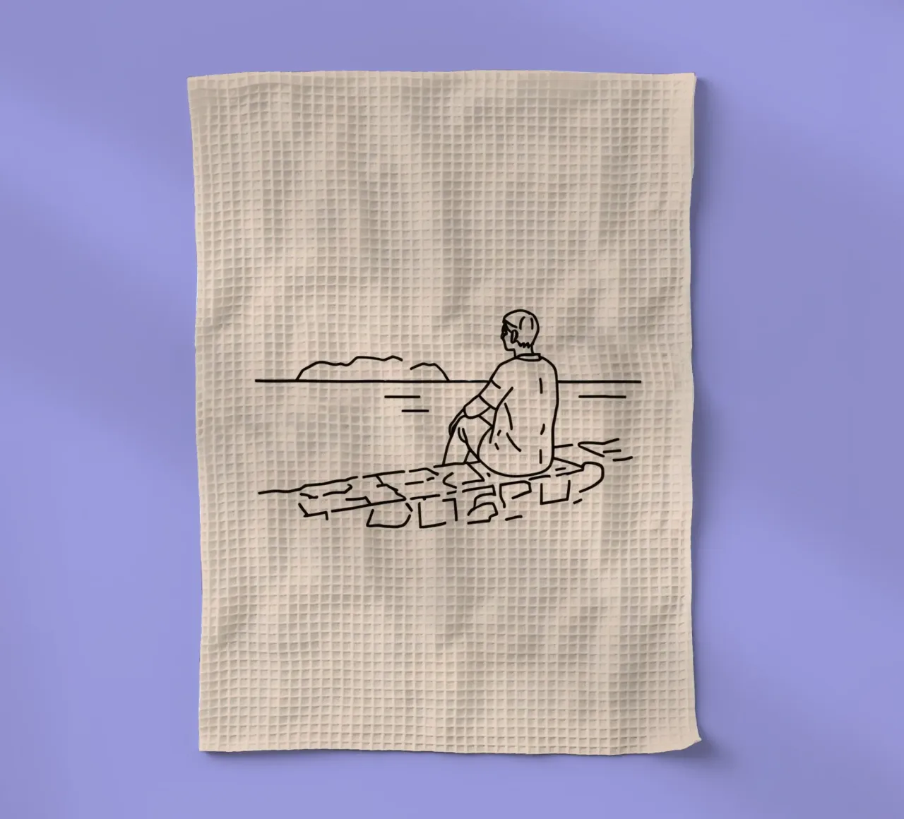 uomo riflette sull'acqua mentre è seduto sulla riva canovaccio da cucina da DesignDoodle
