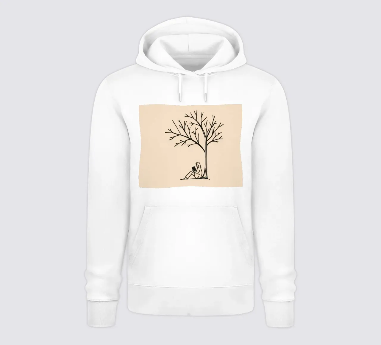 Persona che legge un libro sotto un albero spoglio in un pomeriggio caldo felpa con cappuccio da DesignDoodle