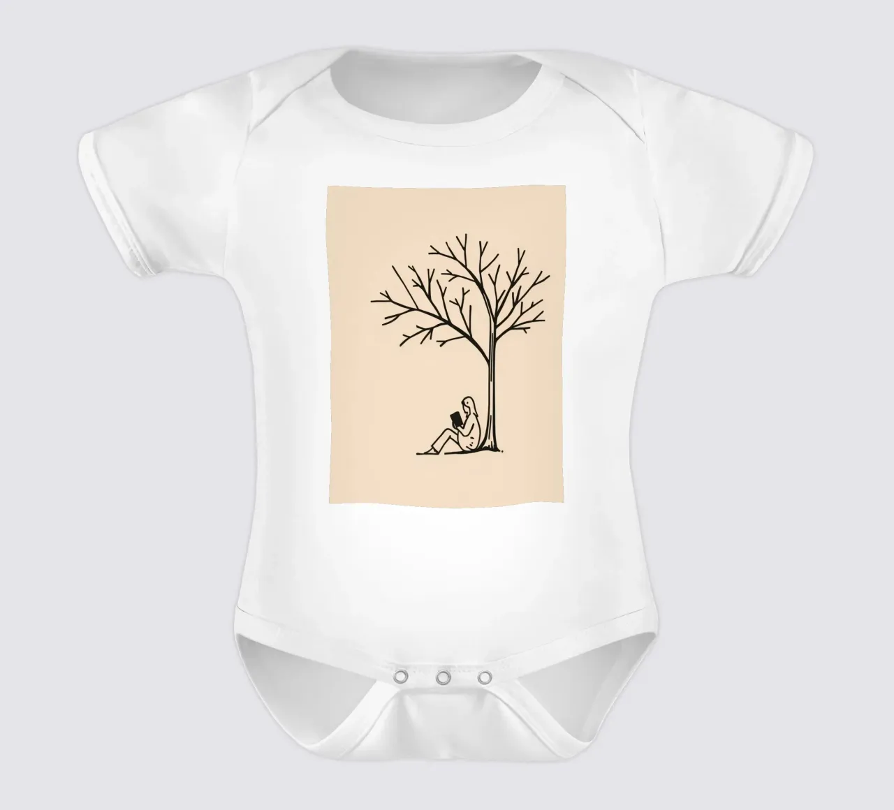 Person reading a book under a bare tree on a warm afternoon short-sleeve baby romper by DesignDoodle