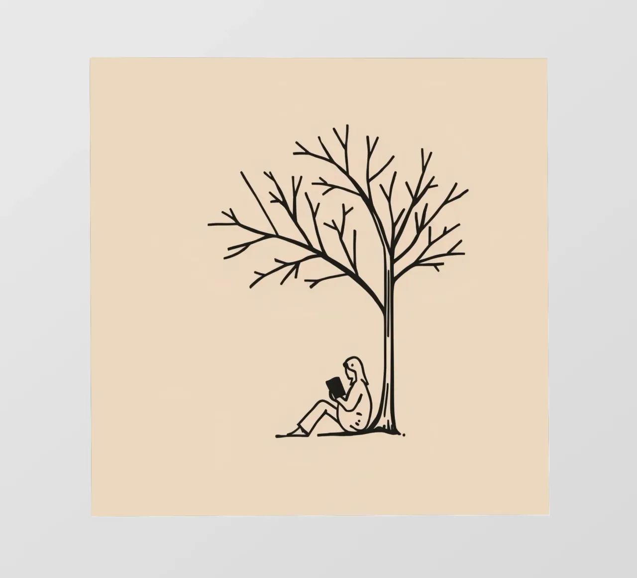 Person reading a book under a bare tree on a warm afternoon photo wallpaper by DesignDoodle