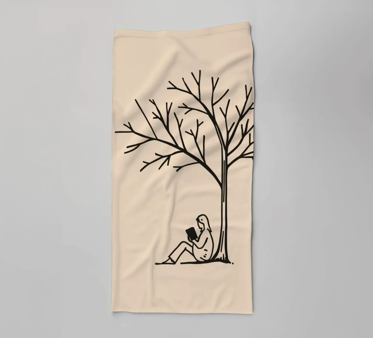 Person reading a book under a bare tree on a warm afternoon towel by DesignDoodle