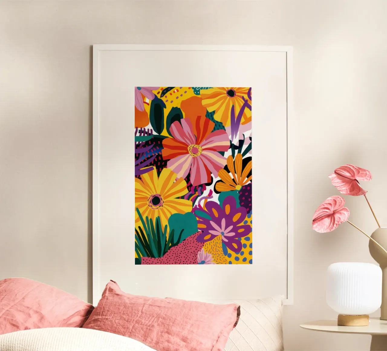 Wildflower Garden Explosion poster avec cadre en bois de Flock Reverie