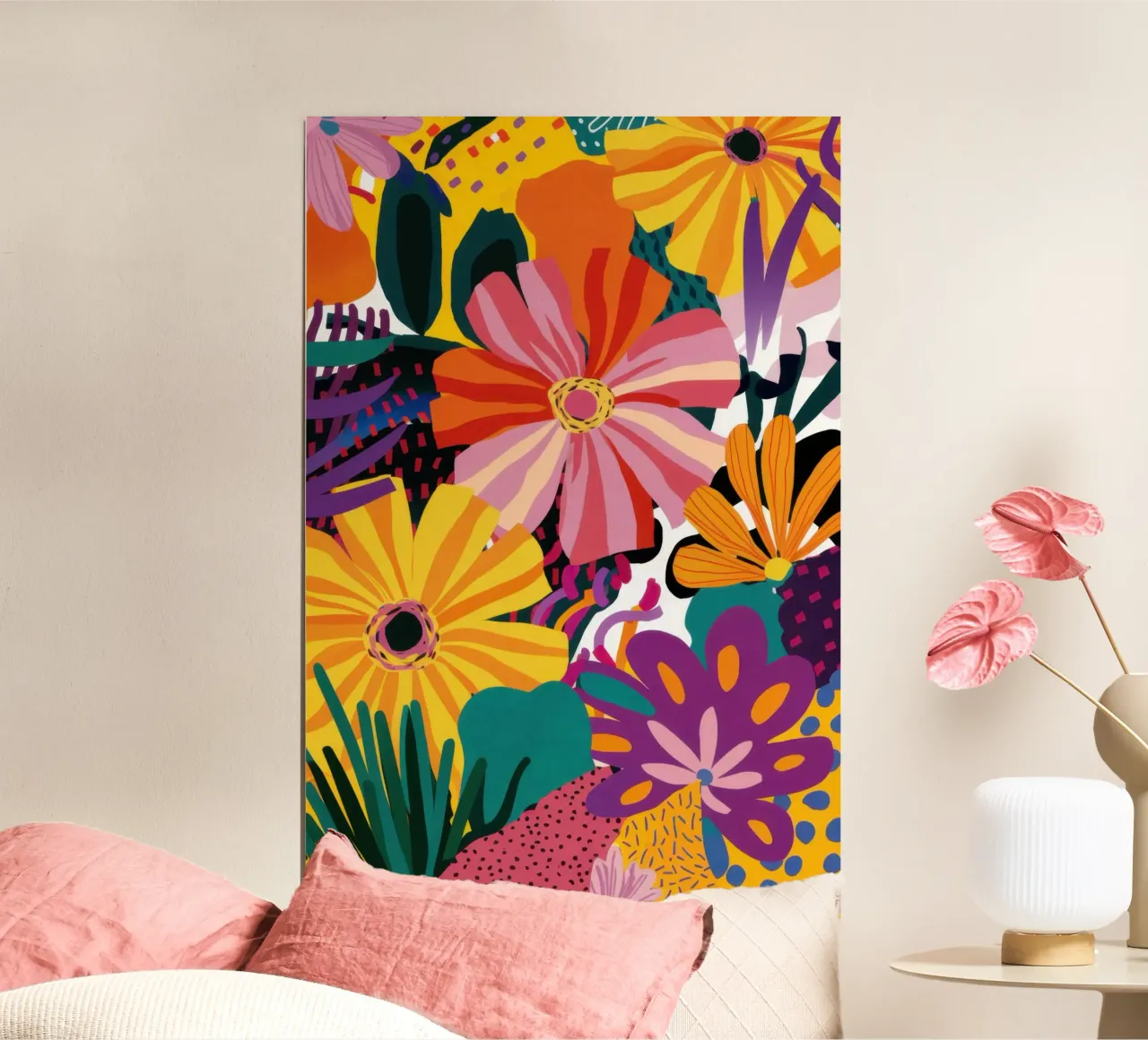Wildflower Garden Explosion poster avec cadre en bois de Flock Reverie