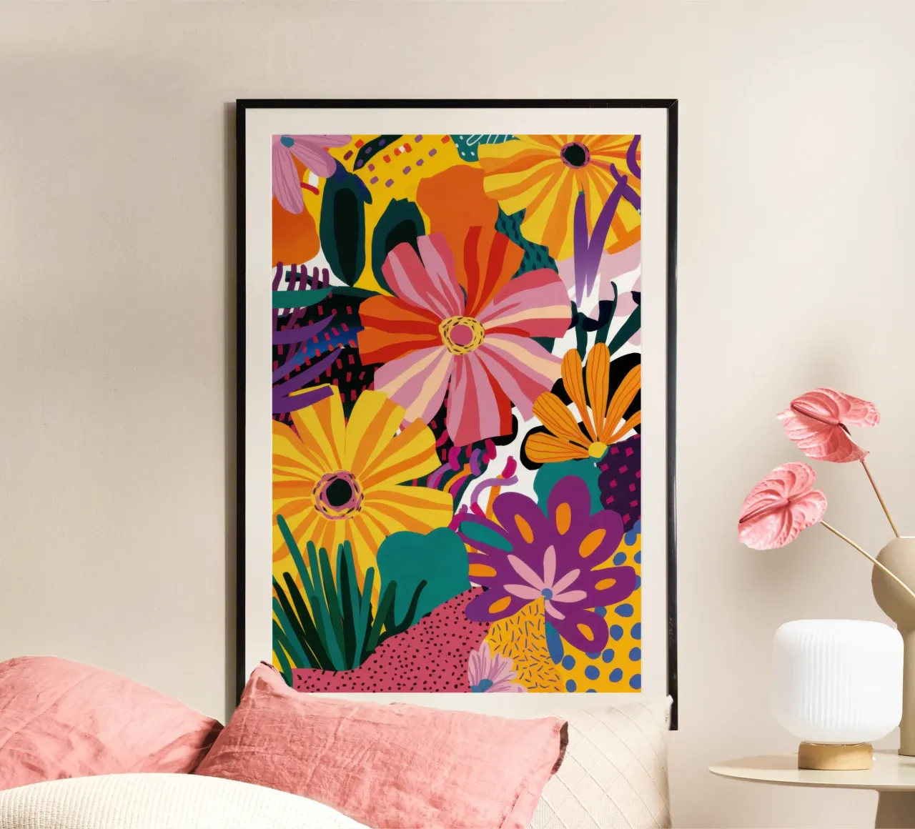 Wildflower Garden Explosion poster avec cadre en bois de Flock Reverie