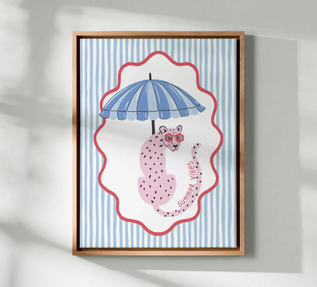 Summer vibes leopard - blue tela con Cornice a cassetta da Vivdesign