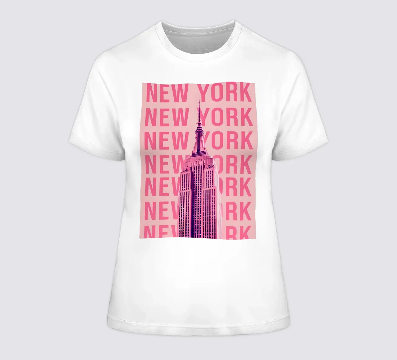 Empire State Building New York Pink Pop Art women's fitted t-shirt by 🥝 KIWI STORE