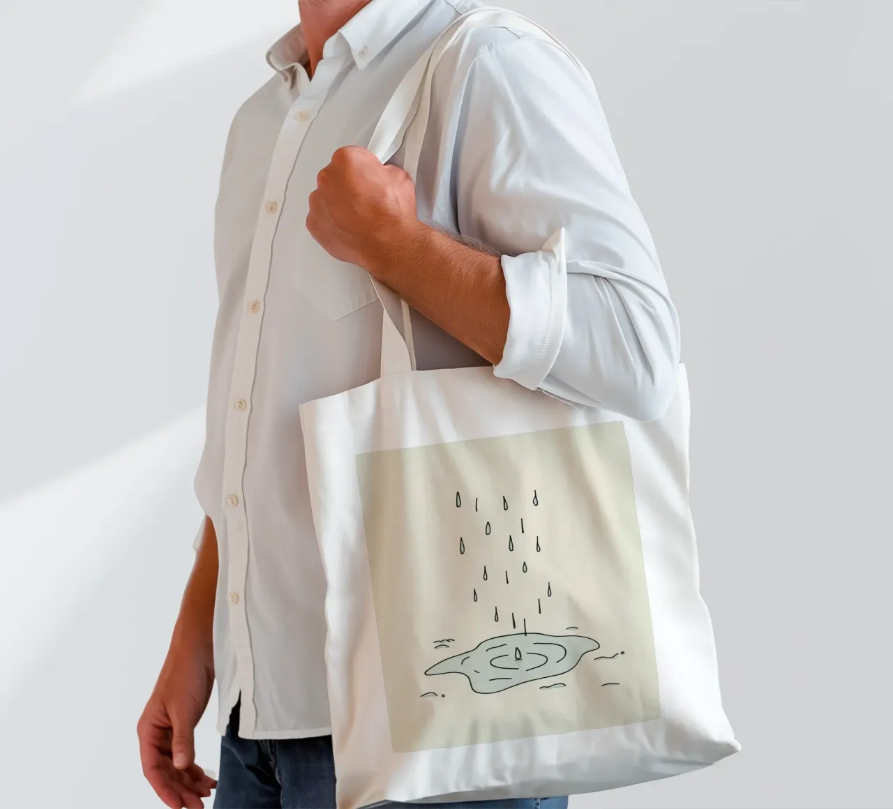 Gocce di acqua piovana che creano increspature in una piccola pozzanghera borsa in juta da DesignDoodle
