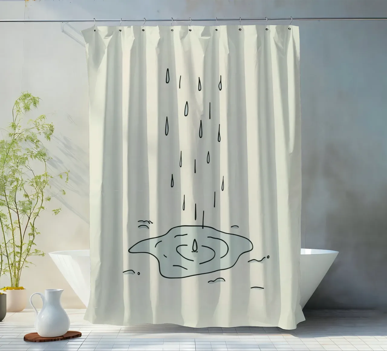 Gocce di acqua piovana che creano increspature in una piccola pozzanghera tenda da doccia da DesignDoodle