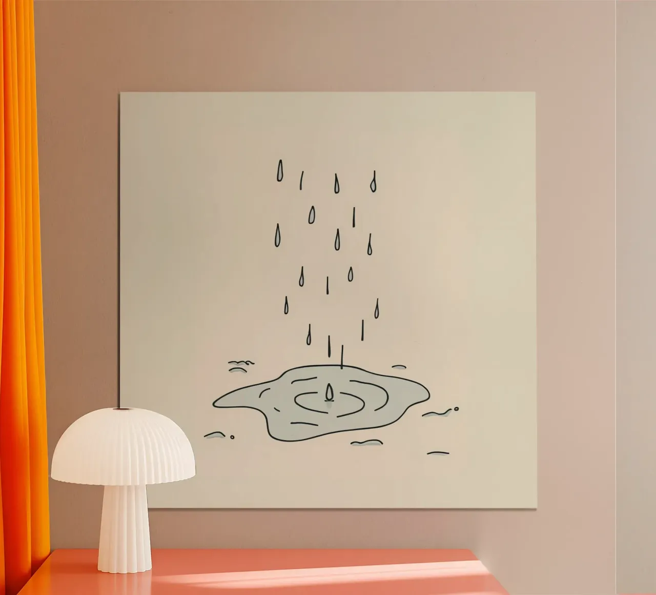 Gocce di acqua piovana che creano increspature in una piccola pozzanghera poster con telaio in plastica da DesignDoodle