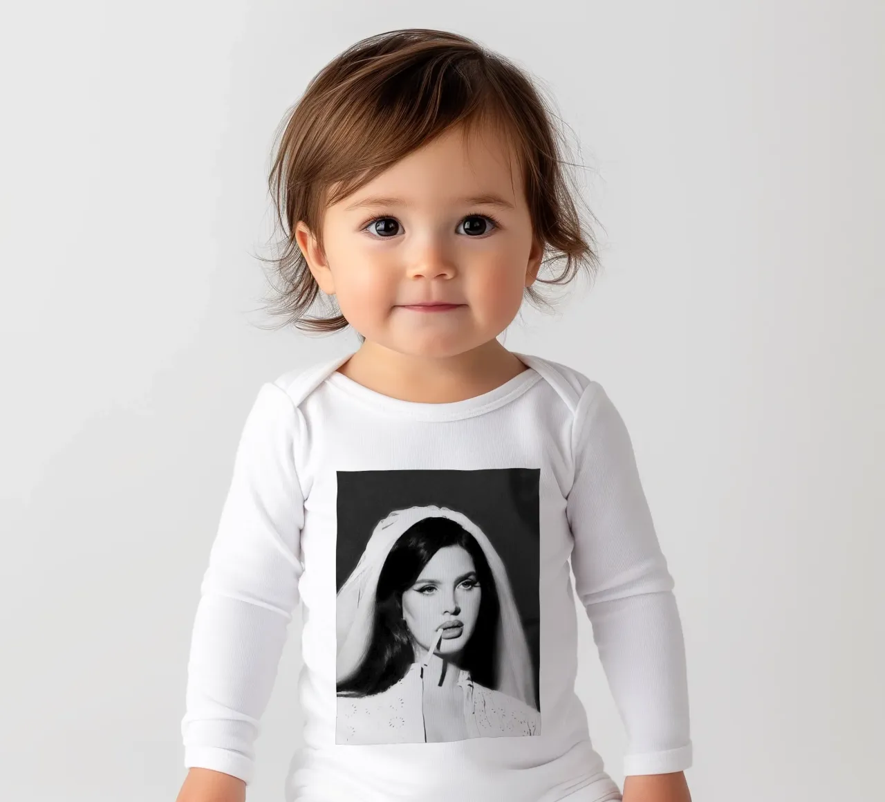 Ritratto di Lana Del Rey che fuma in bianco e nero body neonato maniche lunghe da licongeilish