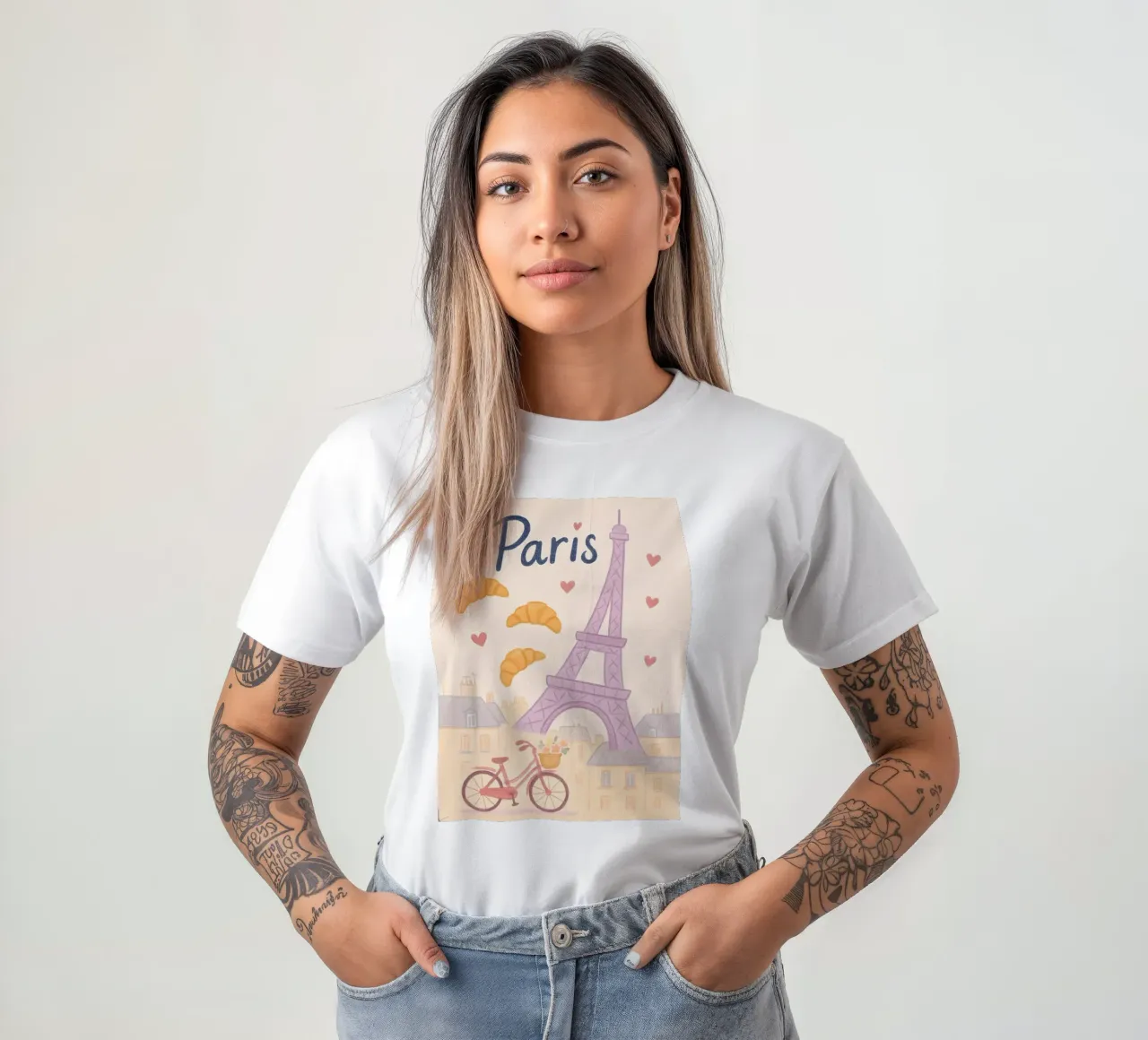 Illustrazione di Parigi con Torre Eiffel e bicicletta t-shirt da 🥝 KIWI STORE