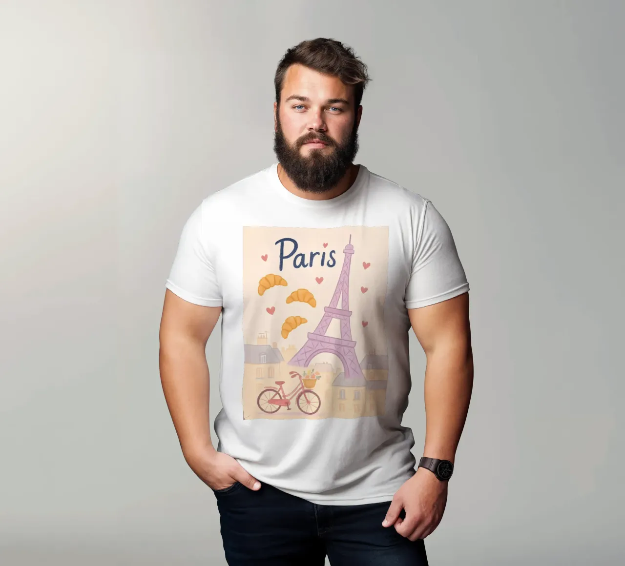 Illustrazione di Parigi con Torre Eiffel e bicicletta t-shirt da 🥝 KIWI STORE