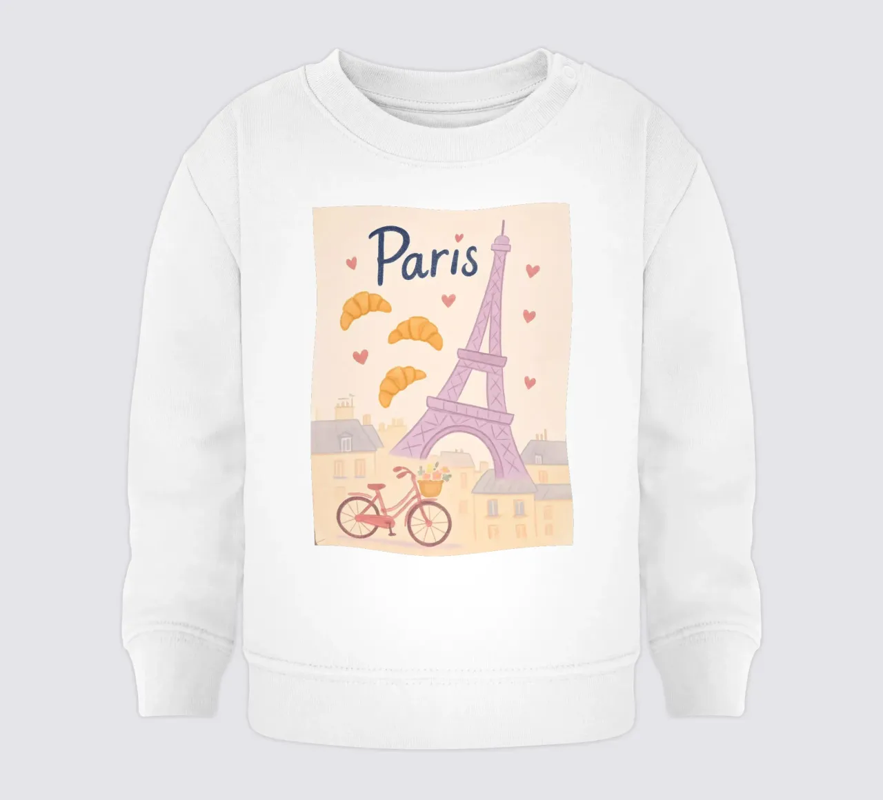 Ilustración de París con la Torre Eiffel y una bicicleta sudadera de bebé de 🥝 KIWI STORE