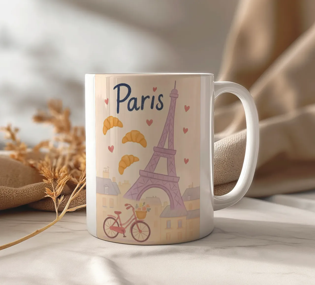 Illustrazione di Parigi con Torre Eiffel e bicicletta tazza in ceramica da 🥝 KIWI STORE