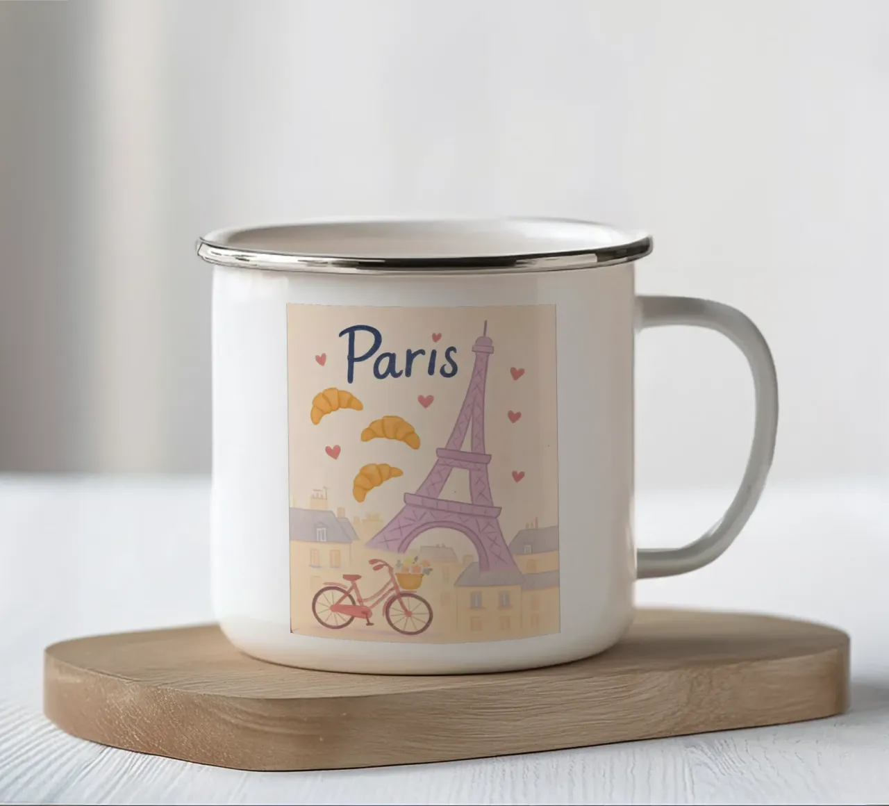 Illustrazione di Parigi con Torre Eiffel e bicicletta tazza in smalto da 🥝 KIWI STORE