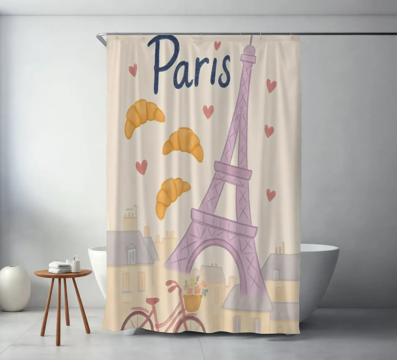 Illustrazione di Parigi con Torre Eiffel e bicicletta tenda da doccia da 🥝 KIWI STORE