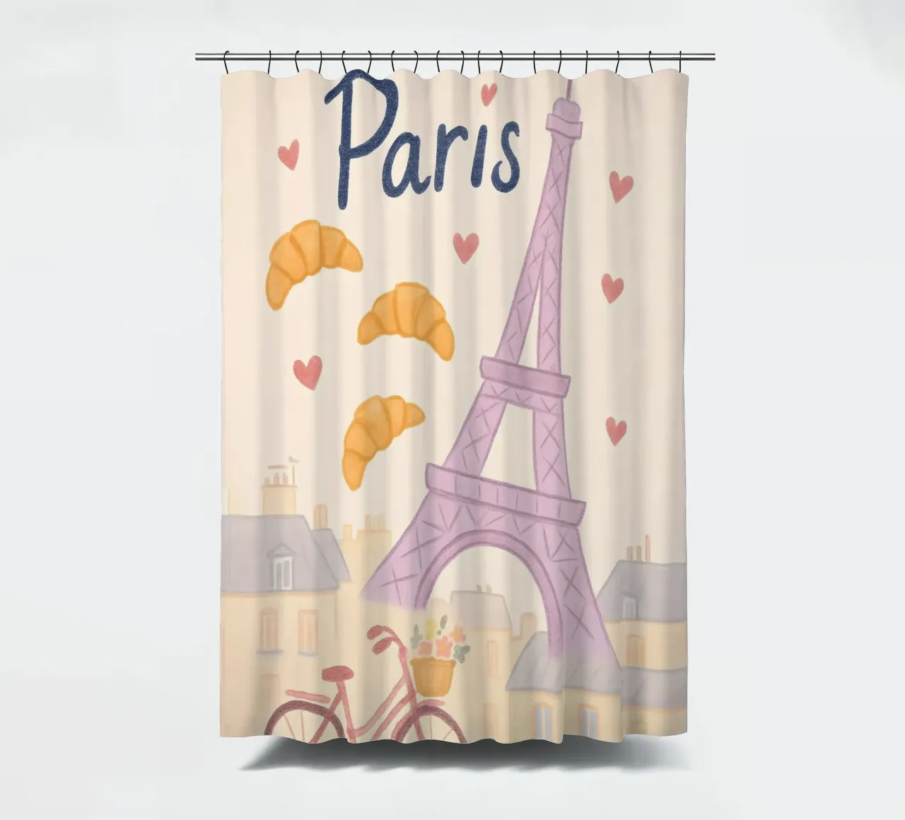 Illustrazione di Parigi con Torre Eiffel e bicicletta tenda da doccia da 🥝 KIWI STORE
