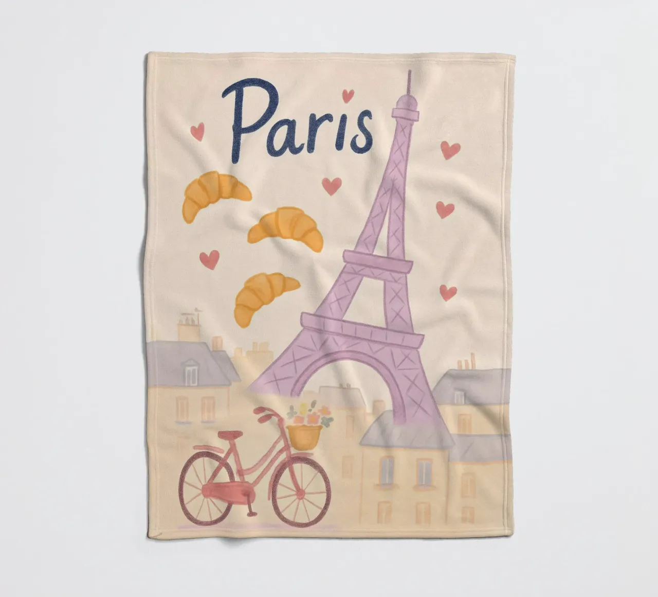 Illustrazione di Parigi con Torre Eiffel e bicicletta coperta in pile da 🥝 KIWI STORE