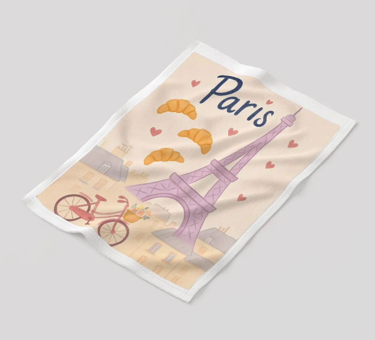 Illustrazione di Parigi con Torre Eiffel e bicicletta coperta in pile da 🥝 KIWI STORE