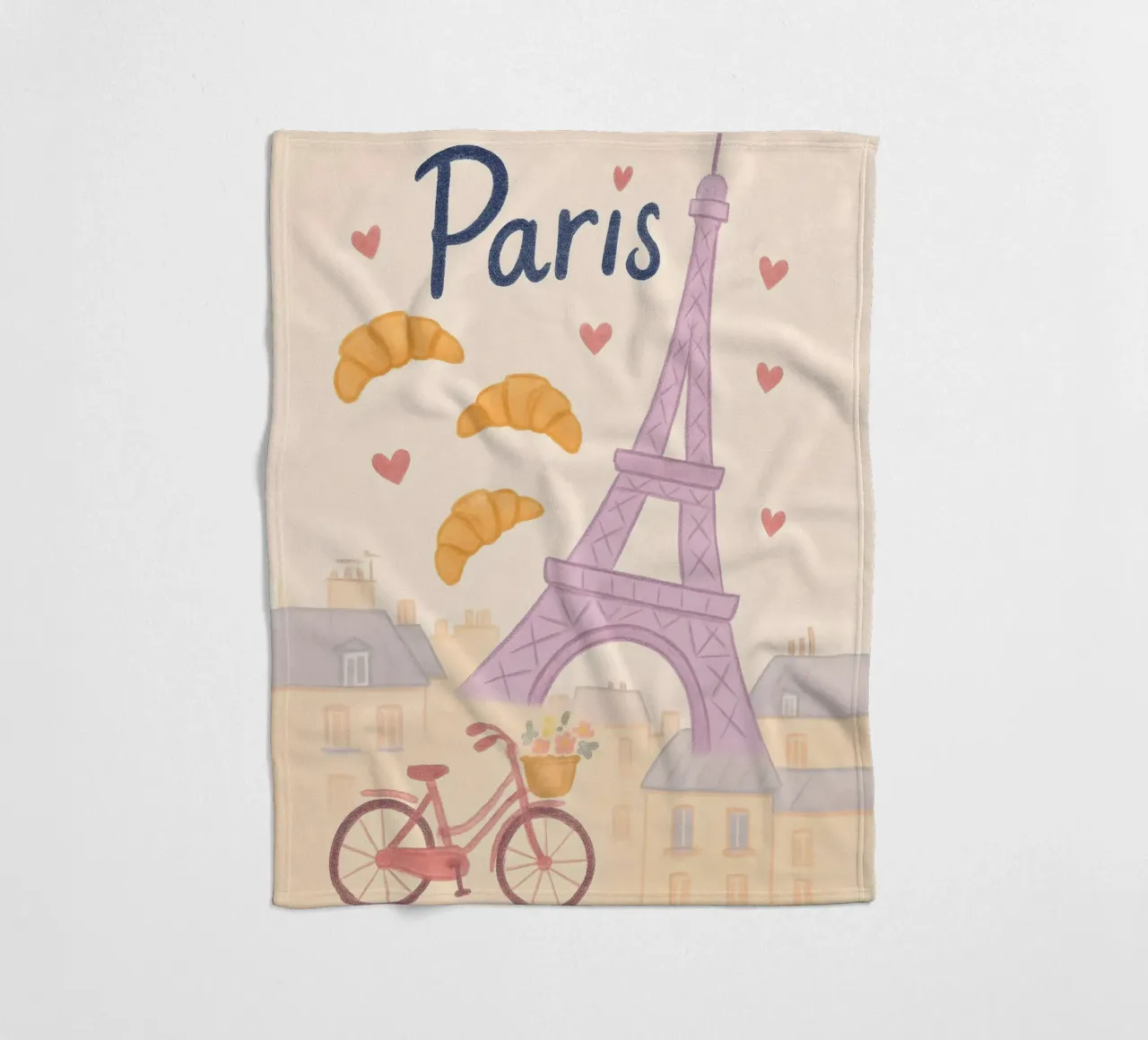 Illustrazione di Parigi con Torre Eiffel e bicicletta coperta in pile da 🥝 KIWI STORE