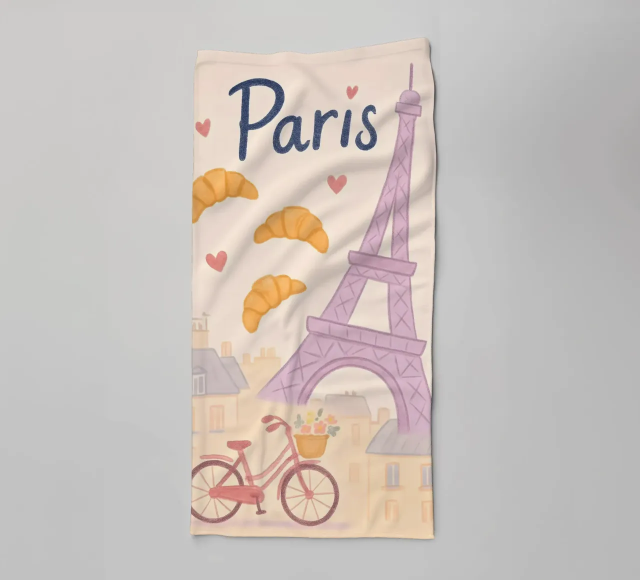 Illustrazione di Parigi con Torre Eiffel e bicicletta asciugamano da bagno da 🥝 KIWI STORE