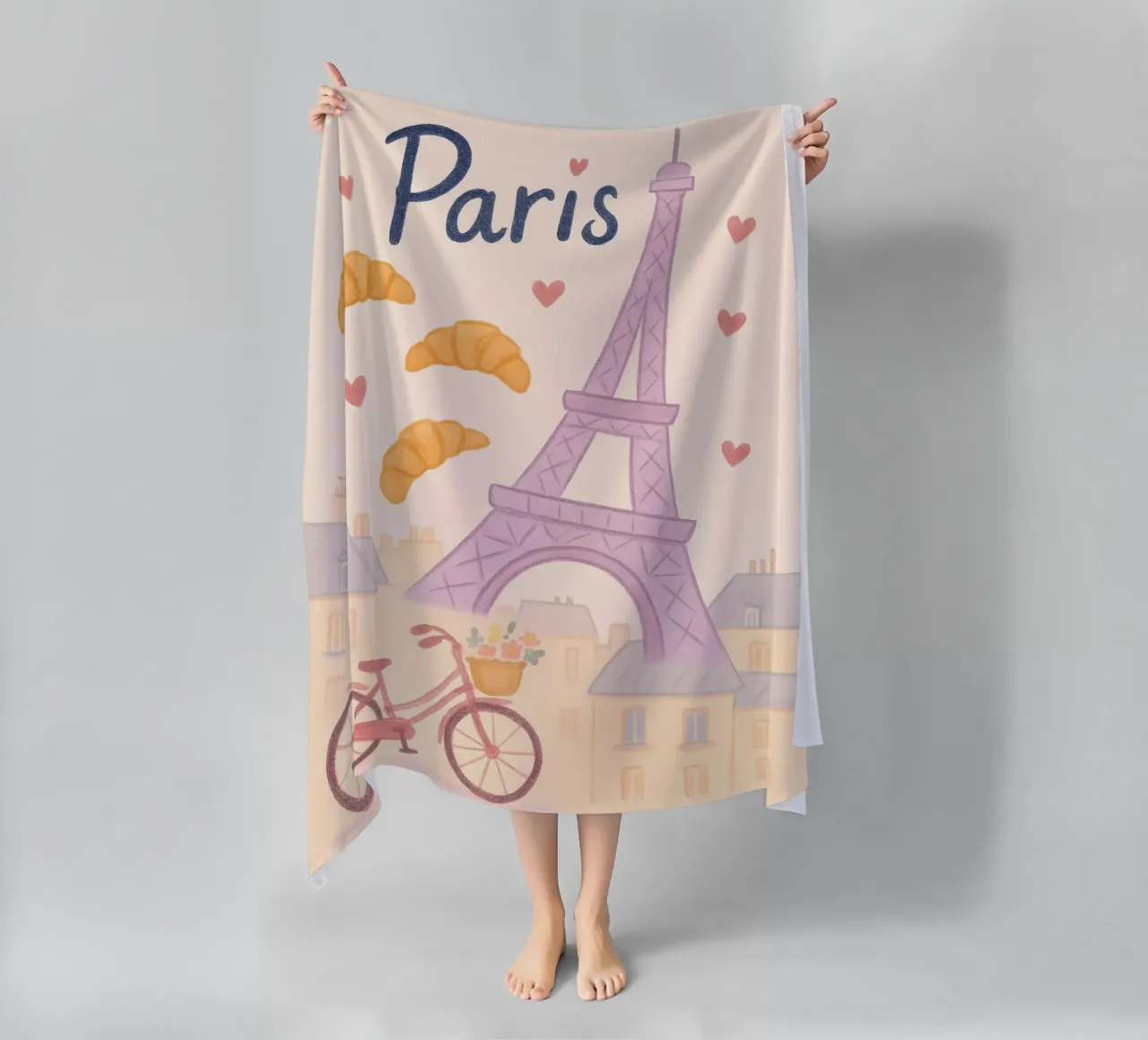 Illustrazione di Parigi con Torre Eiffel e bicicletta telo mare da 🥝 KIWI STORE