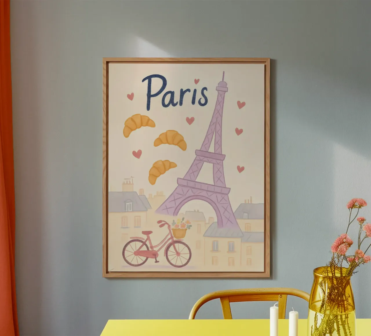 Illustrazione di Parigi con Torre Eiffel e bicicletta alluminio dibond da 🥝 KIWI STORE