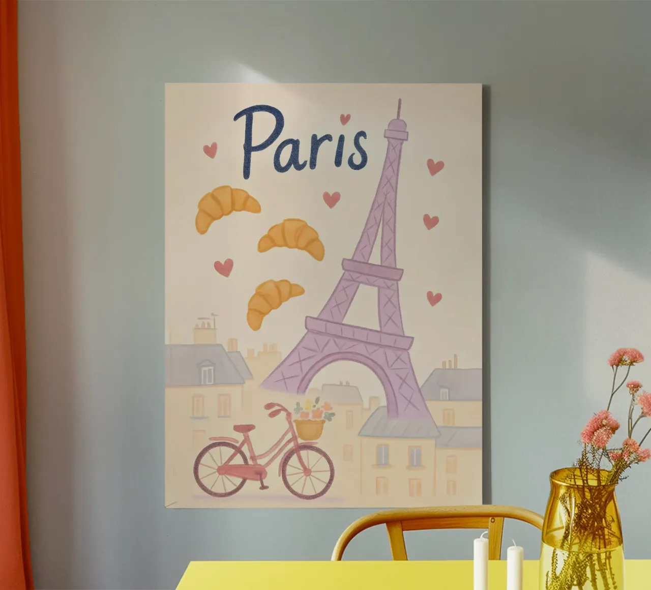 Illustrazione di Parigi con Torre Eiffel e bicicletta tela con Cornice a cassetta da 🥝 KIWI STORE