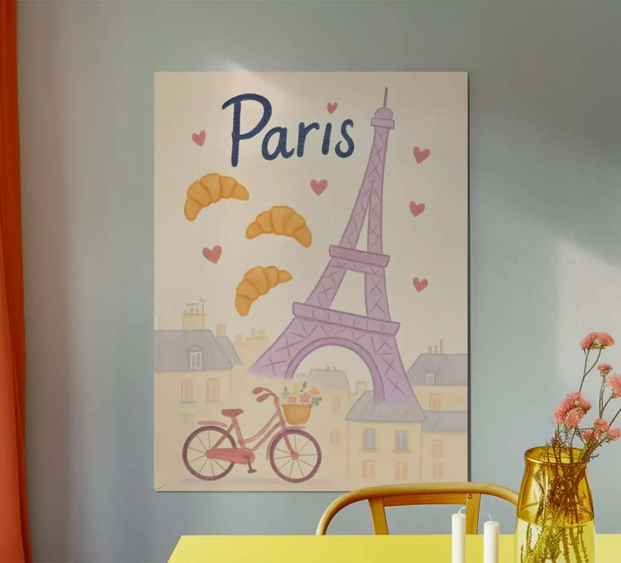Illustrazione di Parigi con Torre Eiffel e bicicletta carta hahnemühle da 🥝 KIWI STORE