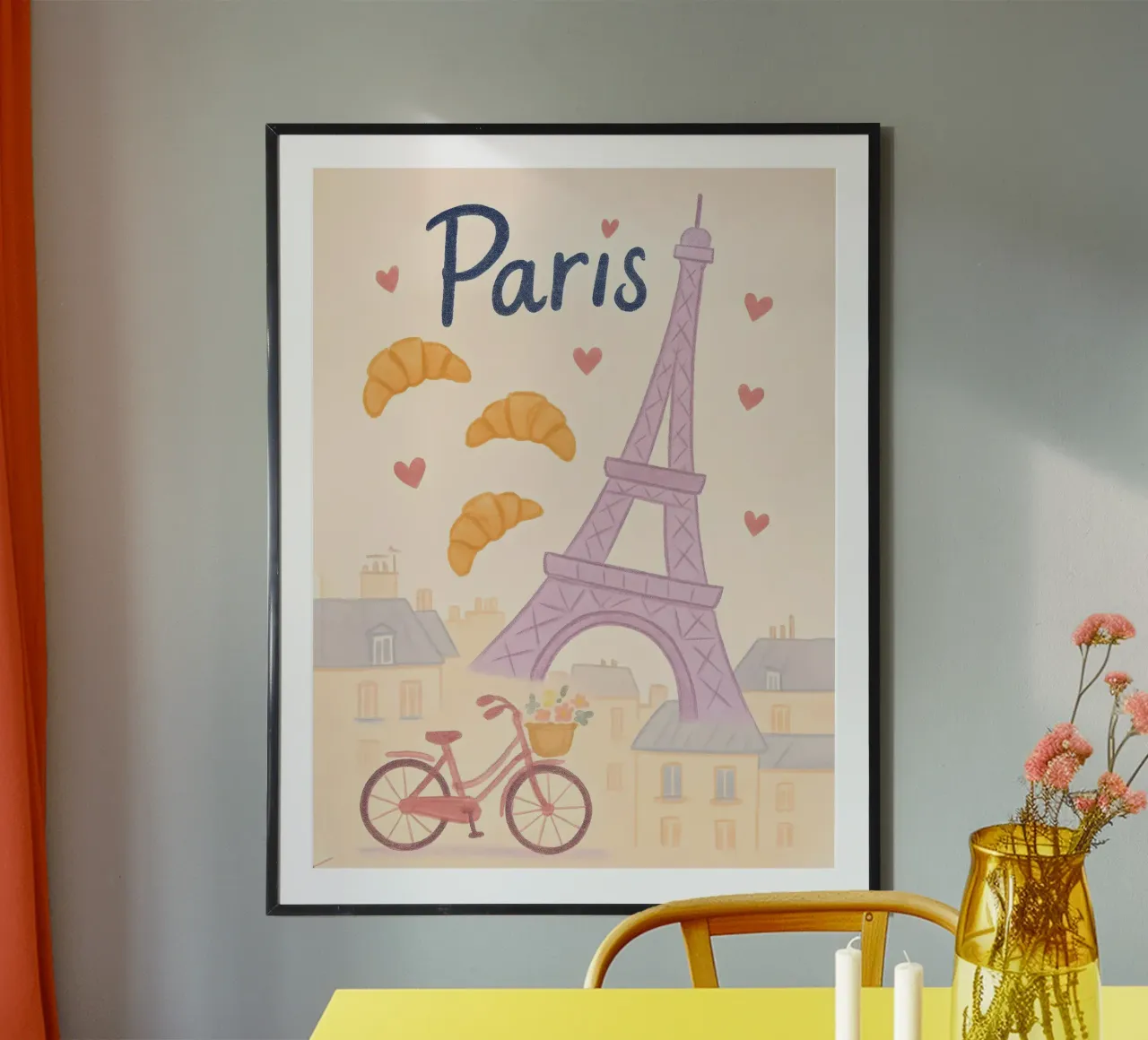 Illustrazione di Parigi con Torre Eiffel e bicicletta carta hahnemühle da 🥝 KIWI STORE